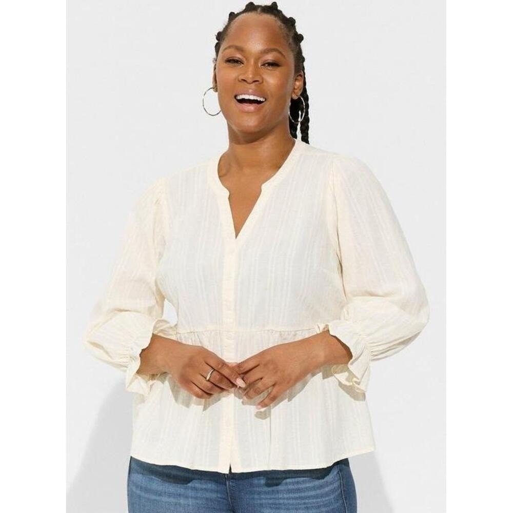 NWT Torrid Cotton‎ Button Up Blouse Long Sleeve Top 1X